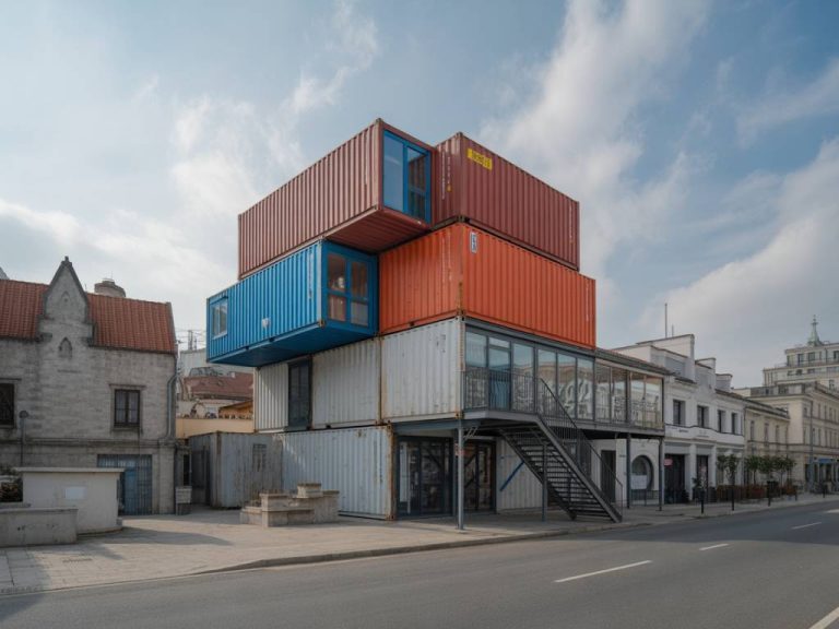 Hybrid structures that blend traditional architecture with stacked containers